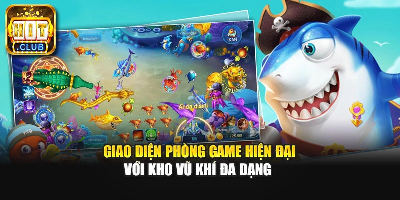 Giao diện phòng game hiện đại với kho vũ khí đa dạng